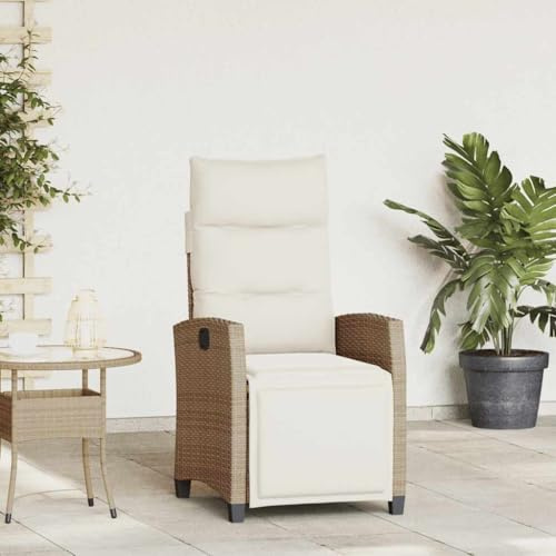 Owoxanthellate Garten-Relaxsessel Poly-Rattan Beige 65 x 58 x 94 cm Verstellbarer Rückenlehne mit Beistelltisch UV-beständige Terrassenstühle für Garten Balkon und Camping