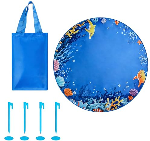 SKIKHN Strandpool für Kleinkinder, 150CM Round Toddler Beach Pool, Beach Puddle Pool Faltbares mit Tragebeutel und Befestigungsklammern, Strandpooldecke Kinder für Reise Urlaub Picknick