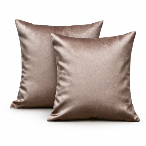 PERSOGO Kissenbezug 40x40 cm Kissenbezüge 2er Set Kissen Samt Kuschelkissen Zierkissen Dekokissen für Sofa, Bett, Dekoration, Maschinenwäsche (Braun)