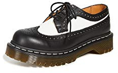 Dr. Martens, 3989 Brogue BEX 3-Eye Leather Wingtip Shoe for Men and Women, Black & White, 9 US Women/8 US Men