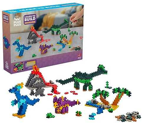 Plus-Plus 9603918 Geniales Konstruktionsspielzeug, Learn to Build, Dinosaurier, Kreativ-Bausteine, 600 Teile, Mehrfarbig