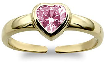Jewelco London Bague d'orteil pour femme en or jaune massif 9 carats avec cœur rose et solitaire en oxyde de zirconium, E, Or jaune, Zircone cubique