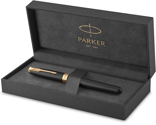 Parker Sonnet Füller | Matt-Schwarze Lackierung mit Goldzierteilen | Füllfederhalter mit feiner Feder | Geschenkbox