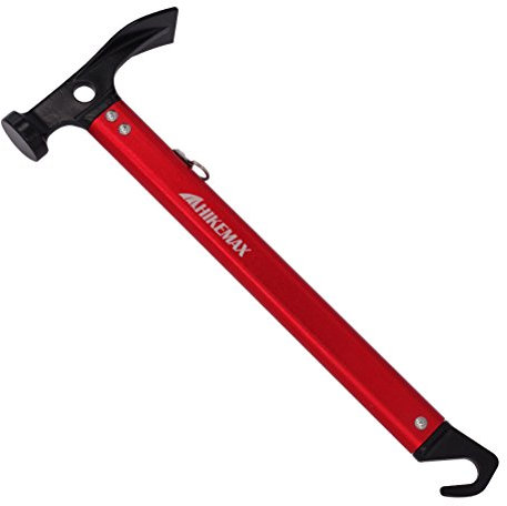 Hikemax Lightweight Outdoor Camping Hammer Aluminum Tent Hammer with Tent Stake Remover, 13-Ounce, Red