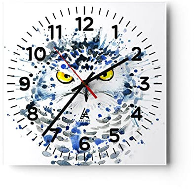 Modern Wanduhr Mode Design Eule Aquarell 40x40cm Quadrat Groß Wand Uhr Glas Analog Zimmeruhren Küche Büro Wohnzimmer Glasuhr Wall Clock Dekoration Design Wanddekoration Küchenuhr C4AC40x40-2838