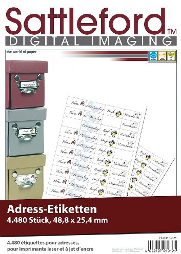 Sattleford Labeldrucker Etiketten: 4480 Adress-Etiketten Mini 48,8x25,4 mm für Laser/Inkjet (Etikettenpapier Drucker, Aufkleberpapier, Kleber)