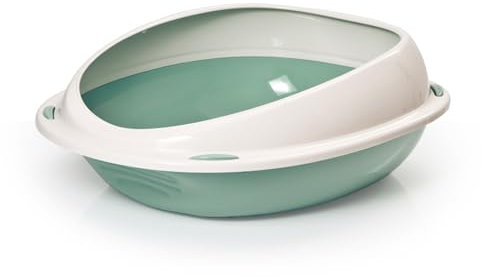 CAT CENTRE Green Jumbo Cat Open Litter Tray With Rim Kitten Pet Toilet Plastic Loo Pan Box Anti-Spillage Lowered Entry Step Rounded Corners Detachable Rim Easy Cleaning No Spilling