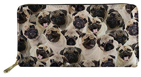Showudesigns Lange Geldbörse mit Bargeldfach Kreditkartenetui Damen Handtasche Geldbörse Mops Hund, Mops, Einheitsgröße, Reisebrieftasche