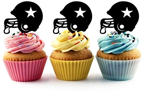 TA0710 American Football Helmet Silhouette Party Wedding Birthday Acrylic Cupcake Toppers Decor 10 pcs