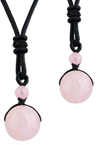 mookaitedecor Healing Crystal Round Stone Bead Pendant,Semi Precious Gemstone Necklace Adjustable for Men Women,Quartz Rose