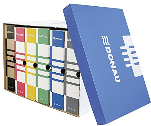 DONAU 7666301FSC-10 Archiv-box mit Deckel aus recyceltem Karton aus dreilagiger Wellpappe - C Archiv-Ablagebox | 5 Stück | Tragkraft bis 13kg Farbe: Blau | die FSC® Zertifiziert