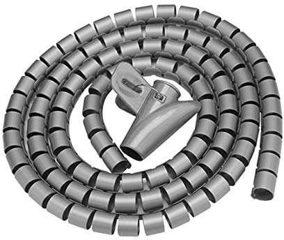 Spiralkabelschlauch, zuschneidbar, flexibel, Kabelschutz, Kabel-Organizer für TV, PC, Kabelmanagement und Organisation (15 mm, Grau)