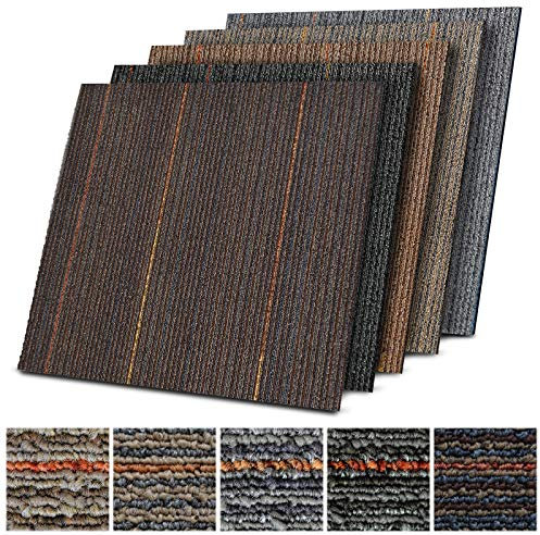 Design Teppichfliesen Berlin 50x50 cm selbstliegend - 6 m² Set - strapazierfähiger Teppich Bodenbelag mit hochwertigem Schlingenflor - antistatisch mit Bitumen Rücken (24 Stück, K3 Braun)