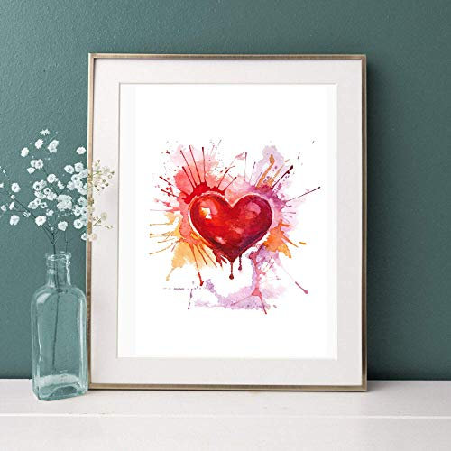 Din A4 Kunstdruck - ungerahmt - Herz Heart Liebe Aquarell Wasserfarbe Rot Pink Druck Poster Bild