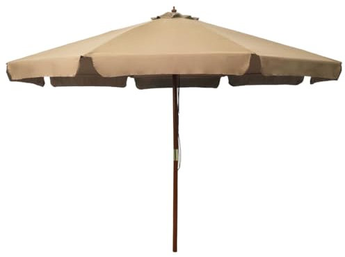 vidaXL Sombrilla de Jardín con Palo de Madera, Parasol Toldo, Refugio Solar, Paraguas para Playa Terraza Patio Exterior, Gris Taupe 330 cm