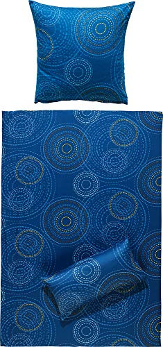Erwin Müller Bettwäsche, Bettgarnitur Mako-Satin Kreise dunkelblau Größe 40x80 cm / 155x220 cm - feinste Baumwolle, angenehmes Schlafklima, mit praktischem Reißverschluss