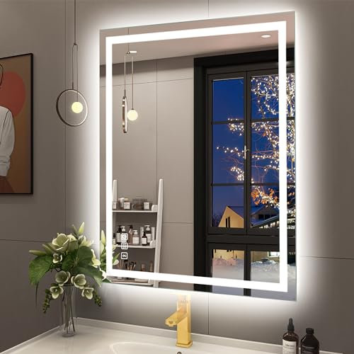 STARLEAD 600x800 mm Bathroom-Mirror-with-LED-Lights and Bluetooth, LED-Bathroom-Wall-Mirror with Anti-Fog, 3 Colors Dimmable, Memory Function, Tempered Glass CRI90+, IP44, Horizontal/Vertical
