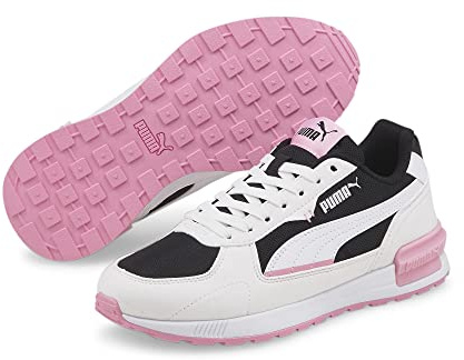 PUMA Graviton Jr Sneaker für Kinder, Unisex, Puma Weiß Schwarz Prisma Rosa, 38.5 EU
