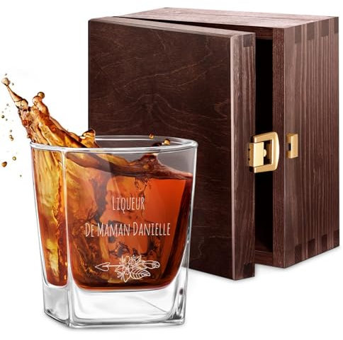 Maverton 250ml Verre a whisky personnalisé - Cadeau Grand Mere Anniversaire - Verre Whisky avec gravure pour connaisseurs - Cadeau personnalisé Bonne fete mamie - Verrerie classique pour elle - Santé