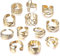 Milacolato 12Pcs Ring Damen Set Verstellbar Offener Chunky Rings Vergoldete Dome Geflochtene Twisted Siegel Ringe Einstellbare Minimalistische Statement Stapelbare Knöchel Ringe Set Mädchen