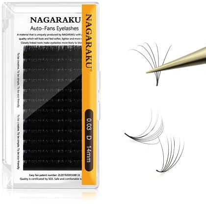 NAGARAKU Auto Fan Lash 2 Layers Volume Eyelash Extensions 0.03 D Curl 14mm Length Natural Professional False Lashes Supplies Cluster 2D 3D 4D 5D 6D 10D Russian Easy Fan Lash