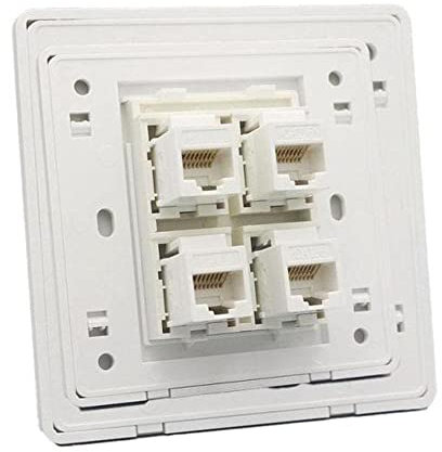 CHJIENJUJIDZ 1PC Computer Network Cable Socket Wall Plate One Port Single Socket Panel RJ45 Network Ethernet CAT6 Type LAN Outlet-4 Port