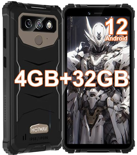 HOTWAV T5 Pro Outdoor Smartphone ohne Vertrag Günstige, 6.0 Zoll HD Android 12 Outdoor Handy, 4GB+32GB Erweiterbar Wasserdichter Smartphone, 7500mAh 13MP+5MP Dual SIM 4G Handy - Face ID/OTG/GPS
