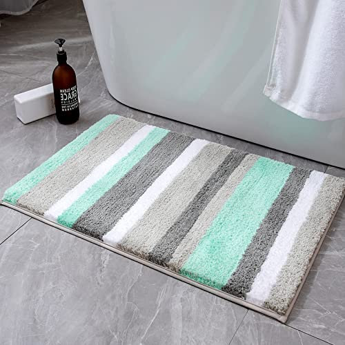 MIULEE Badematte Badteppich Duschmatte Non Slip Badvorleger Fußmatte Dekorativ Badzimmermatte Flauschig Saugfähig Weiche rutschfest Bad Badezimmer Wohnzimmer 1 Stück 60x90cm Grün und Grau