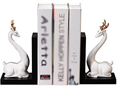 TOMYEUS Buchstützen Buchends chinesischer Keramik bookend Bookshelf unterheihen schwere bücher buchende kreative hirsche Kopf Drachen Buch Stopper büro Wohnzimmer Dekoration Dekorative Buchstützen