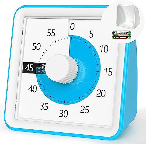 Minuteur de Compte à rebours de 7,6 cm avec Couvercle Amovible ; minuterie visuelle de 60 Minutes et 1 Heure, Outil pédagogique pour Salle de Classe, réunion, Compte à rebours pour Enfants, Bleu Ciel