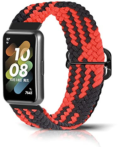 Niboow Tressée Bracelet Compatible avec Huawei Band 7, Hommes Femmes Sport Nylon Boucle Réglable Bracelet Compatible avec Huawei Band 7 - Rouge/Noir