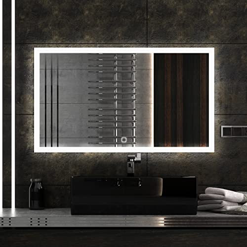 Badspiegeldesign - Badezimmerspiegel mit Beleuchtung LED Ledfields, Badspiegel mit Beleuchtung 120x80 cm, Badspiegel LED mit Touchschalter, Spiegel mit Einer Farbneutralen LED-Lampe zirka 4000K