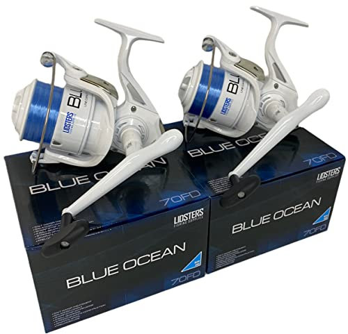 2 neue Listers Blue Ocean 7000FD große Meeresangelrolle für Strand, blaue Schnur