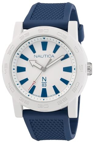 Nautica N83 Ayia Triada N83 Men's Wheat Blue PU Strap Watch (Model: NAPATF201), White/Blue