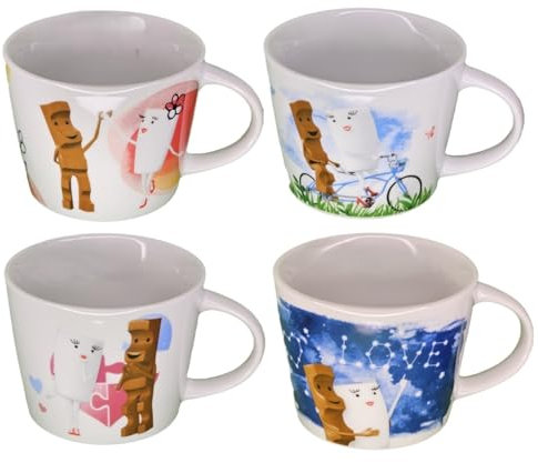 Kinder Riegel 4 Sammel Tassen Tasse Hochzeit Liebe 4 Stück, alle 4 Motive + 2 Kinderriegel Postkarten