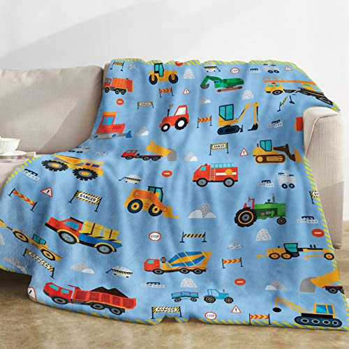 Bagger Decke Kinder Fahrzeug Kuscheldecke Kinder Jungen Bagger Blau Decke Construction Vehicle Weich Flanell Plüsch Fleece Wohndecke LKW Traktor für Teenager Geburtstagsgeschenke Sofa Bett, 130x152cm