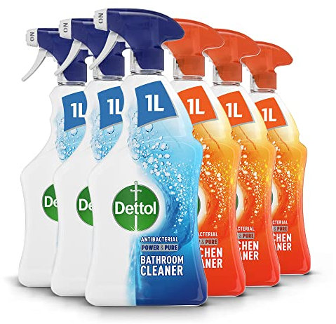 Dettol Power & Pure Spray, Limescale, Stains, Grease, Burnt Food Remover, 1L X 3, Pack Of 6 - Versatile Cleaning Solution For Bathroom And Kitchen (Packaging May Vary)
