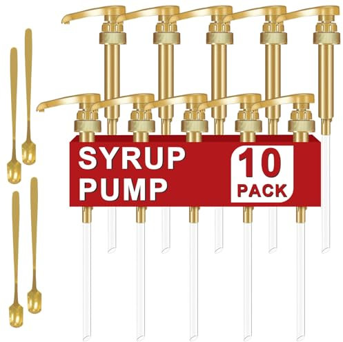 ZTTXL 10 Packs Coffee Syrup Pump Dispenser,Fits 25.4 Oz/750ml Coffee Flavoring Syrup Bottles,No Dripping, Fits Home & Coffee Bar Drinking Mixes,Free 4 Golden Spoons