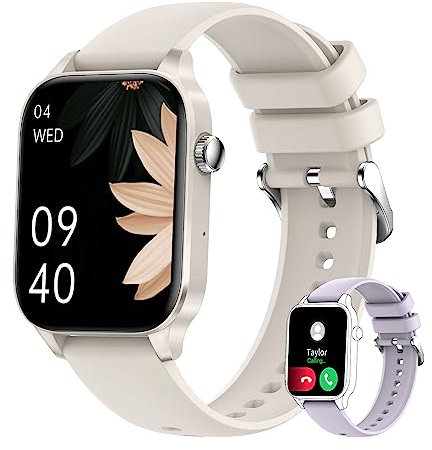 Smartwatch Damen mit Telefonfunktion, 1.85 Touchscreen Fitnessuhr, Wasserdicht Smart Watch Damenuhr mit Schrittzähler Pulsmesser Schlafmonitor, Sportuhr für Android iOS