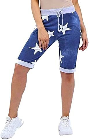 Chilgoza ew Italian Ladies Women's Elastic Waist Cotton Turn Up Shorts Size UK Fit 8-22 (Denim Star, 16-18)