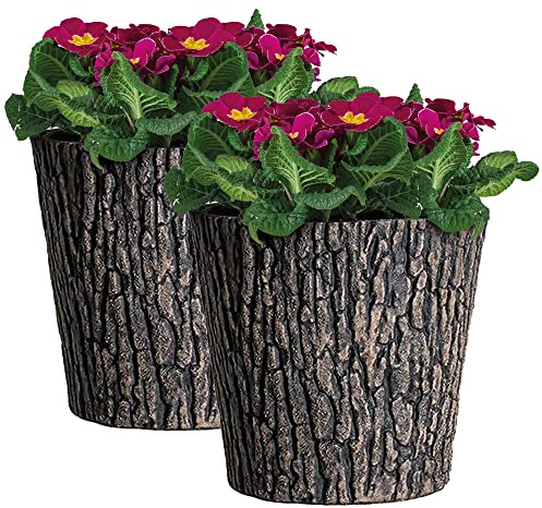 PROREGAL SuperSparSet 2x Blumentopf Übertopf mit Holzoptik im rustikalen Design | Holzoptik | Ø 30cm | Holzbaumstamm Blumenkübel aus UV-resistenten Plastik für Wohnbereich Garten, Terrasse oder Balkon