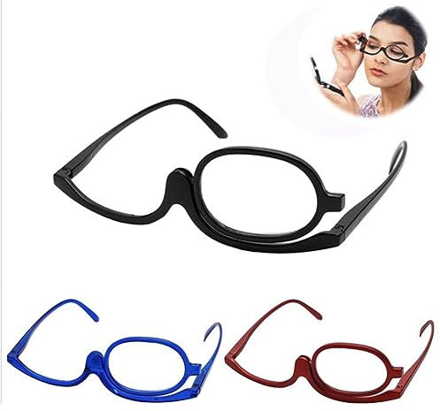 COKYIS Lesebrillen Damen Schminkbrille, Make-up Lesebrille Mit Klappbaren Brillenglas, Flip Down Lesehilfe Brille Für Kosmetisches (Color : Black, Size : 3.5)