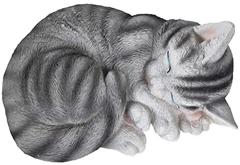 LetCart Steinfigur Katze Schlafend, Kunsthandwerk Steinfigur Katze Schlafend - Schiefergrau, Deko-Figur frostsicher für Dein Haus oder Garten