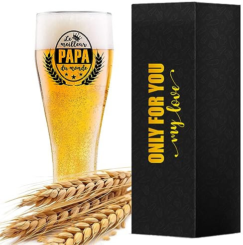 LOZACHE Verre à Bière de Papa avec le Slogan meilleur PAPA du monde, Cadeaux de Bière pour les Hommes lui pour la fête des Pères anniversaire Noël fête des Hommes pour Père (pour Père)