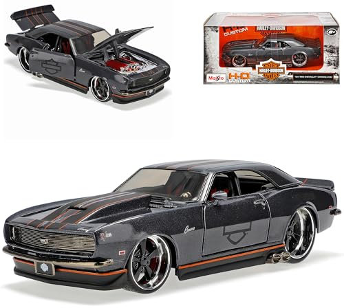 Chevrolet Chevy Camaro 1. Generation Z/28 Grau Schwarz Tuning Harley Davdson Design 1966-1970 1/24 Modell Auto mit individiuellem Wunschkennzeichen