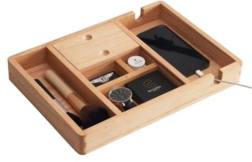 KIRIGEN Bandeja de Madera para Guardar Cosas Junto a la Cama Bandeja EDC Bandeja para Joyas Bandeja para Guardar teléfonos móviles Bandeja de sobremesa Color Natural
