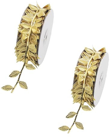 2 Rollos de Cinta Decorativa de Lámina Dorada de 10 m, Cuerda Decorativa de Hoja de Cinta, Cinta de Hojas Artificiales, Adecuado para decoración de Jardín, Hogar, Fiesta (Dorado)