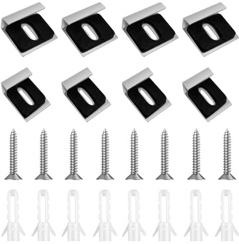 8 Pz Frameless Glass Wall Mount Kit, 304 Clip per specchi in acciaio inossidabile, Frameless Specchio Vetro Wall Hanging Kit di fissaggio con Dowels e Viti per vetro, Heavy Mirror, Cornice