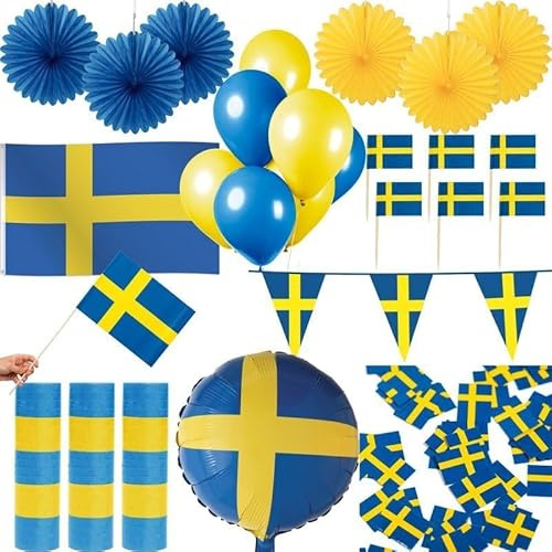 Schweden Länder Party Deko Set 242 TLG. Partyset blau gelb Partydeko Fussball WM EM