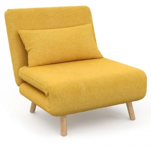 IDMarket - Sillón Convertible Romeo cama supletoria 1 plaza 80x190 cm Tela Amarillo